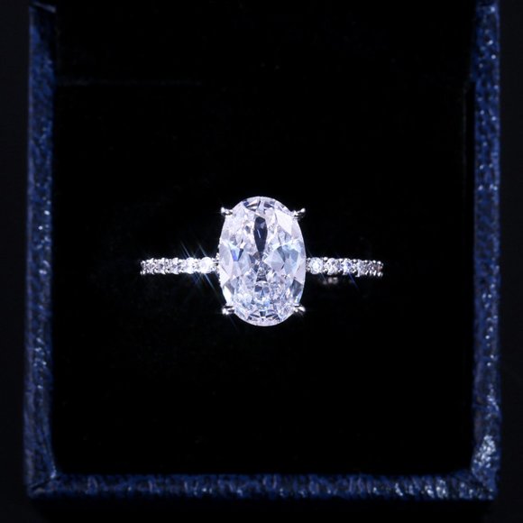 NEW 2CT Oval Cut Solitaire Diamond 925 Silver Ring - Picture 5 of 9